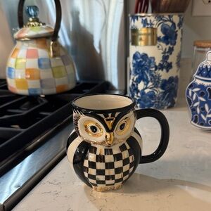 MacKenzie-Childs Black, White & Gold Owl Mug
